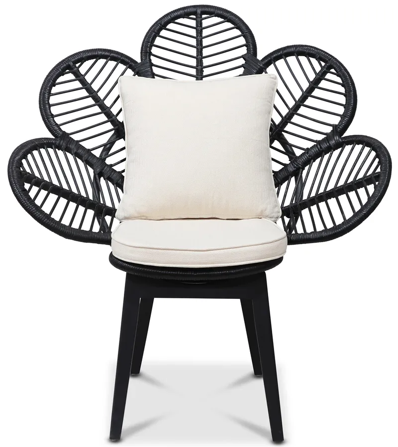 Fåtölj svart/rotting - Peacock, Svartbetsad rotting, vit dyna