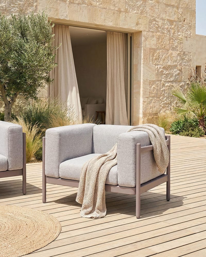 Fåtölj utomhus Ferretti - Grå/Beige - Utemöbler - Utestol & trädgårdsstol - Utefåtölj & loungefåtölj