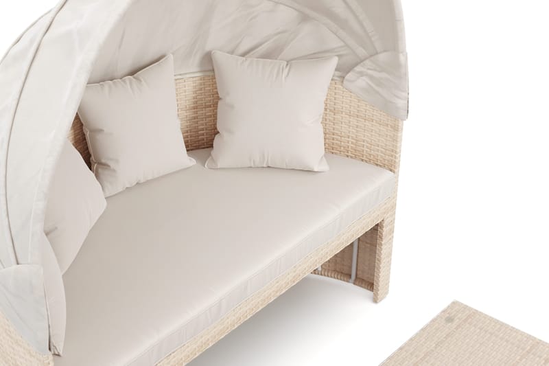 Florens Rund dubbel Solsäng med tak - Soffbord med glasskiva i konstrotting - Beige - Utemöbler - Utestol & trädgårdsstol - Solsäng & Solvagnar