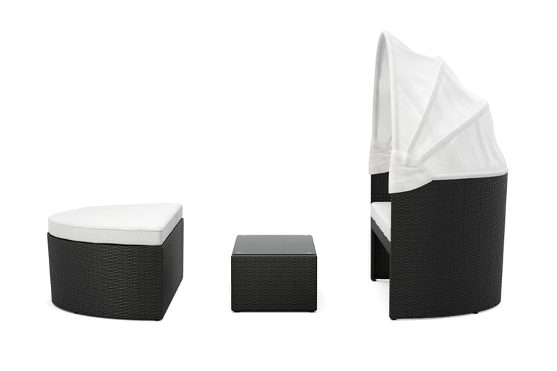 Florens Rund dubbel Solsäng med tak - Soffbord med glasskiva i konstrotting - Svart - Utemöbler - Utestol & trädgårdsstol - Solsäng & Solvagnar