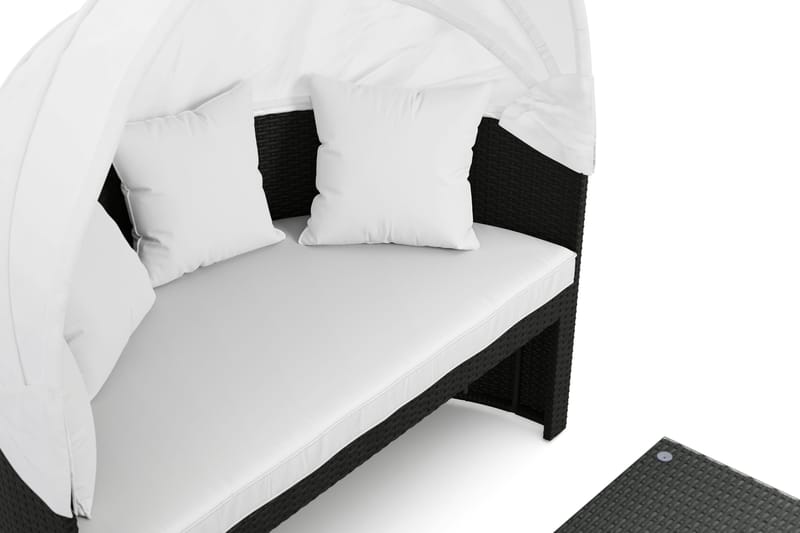 Florens Rund dubbel Solsäng med tak - Soffbord med glasskiva i konstrotting - Svart - Utemöbler - Utestol & trädgårdsstol - Solsäng & Solvagnar