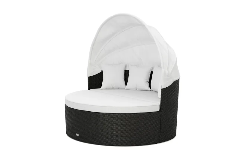 Florens Rund dubbel Solsäng med tak - Soffbord med glasskiva i konstrotting - Svart - Utemöbler - Utestol & trädgårdsstol - Solsäng & Solvagnar