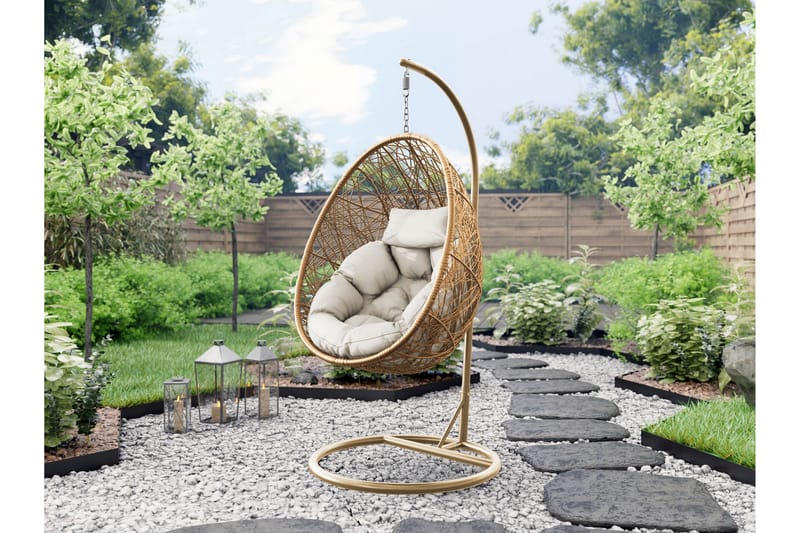 Fogo Hängstol Utomhus - Hängfåtölj - Hänggunga med stativ till balkong uteplats 95 cm - Brun/Beige - Utemöbler - Utestol & trädgårdsstol - Hängstol utomhus