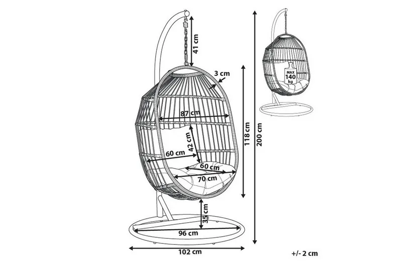 Hängstol Alba - Svart, Grå - Utemöbler - Utestol & trädgårdsstol - Hängstol utomhus