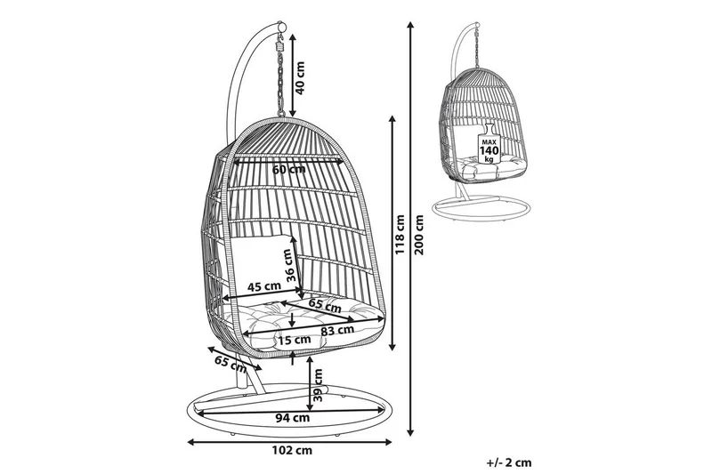 Hängstol Allera - Svart, Grå - Utemöbler - Utestol & trädgårdsstol - Hängstol utomhus