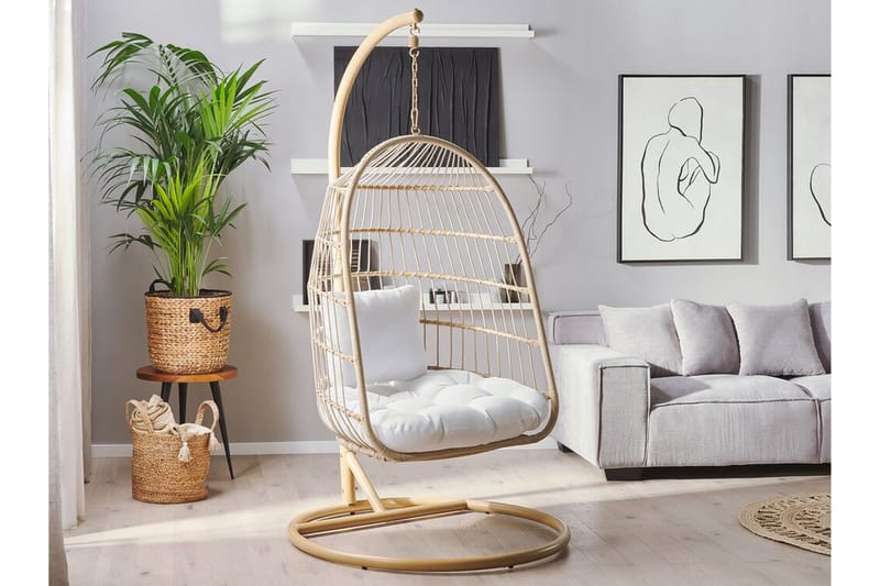 Allera Hängstol Utomhus med Stativ - Beige/Vit - Utemöbler - Utestol & trädgårdsstol - Hängstol utomhus