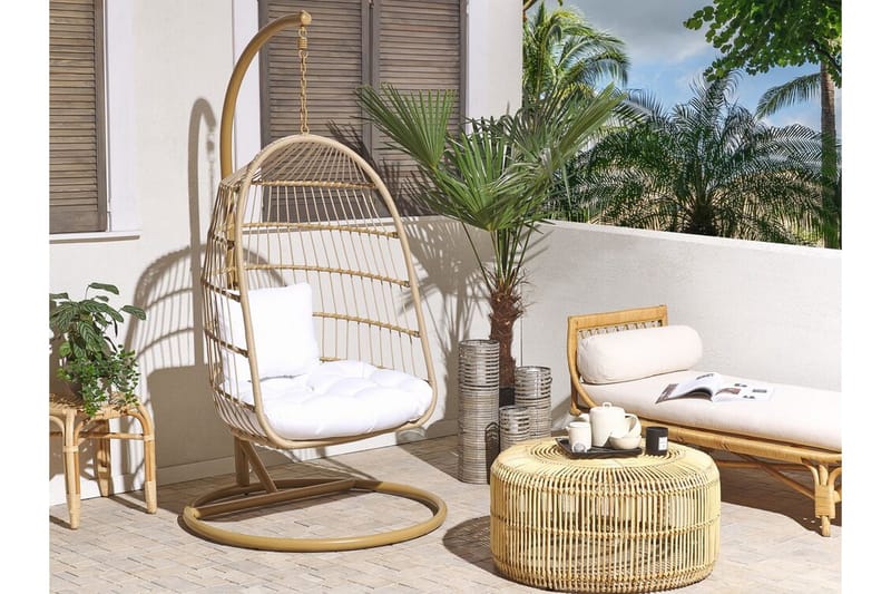 Allera Hängstol Utomhus med Stativ - Beige/Vit - Utemöbler - Utestol & trädgårdsstol - Hängstol utomhus