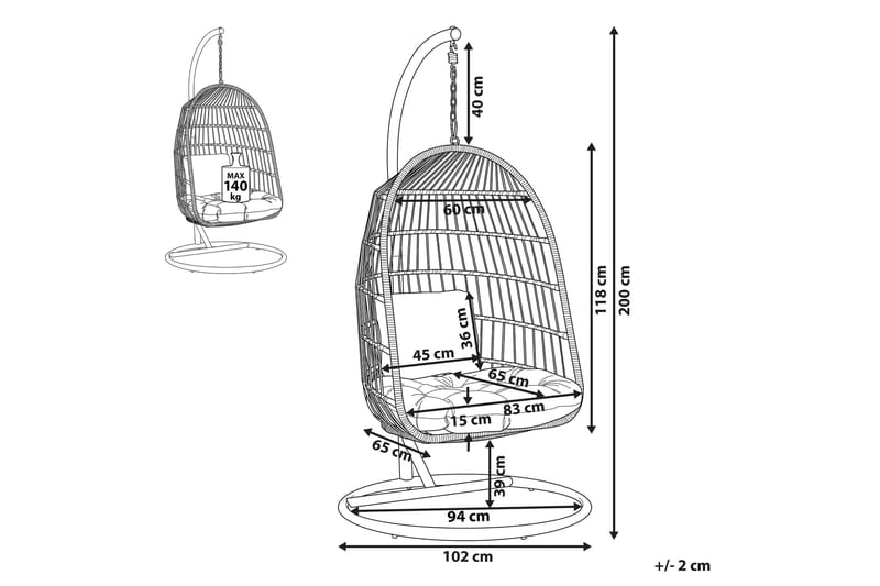 Allera Hängstol Utomhus med Stativ - Beige/Vit - Utemöbler - Utestol & trädgårdsstol - Hängstol utomhus
