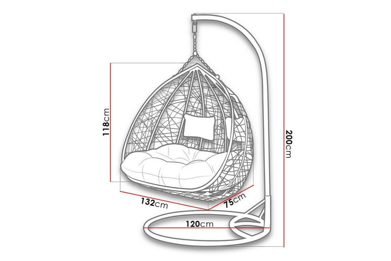 Greencastle Hängstol Utomhus - Dubbel Hängfåtölj med stativ till balkong uteplats 132 cm - Svart - Utemöbler - Utestol & trädgårdsstol - Hängstol utomhus