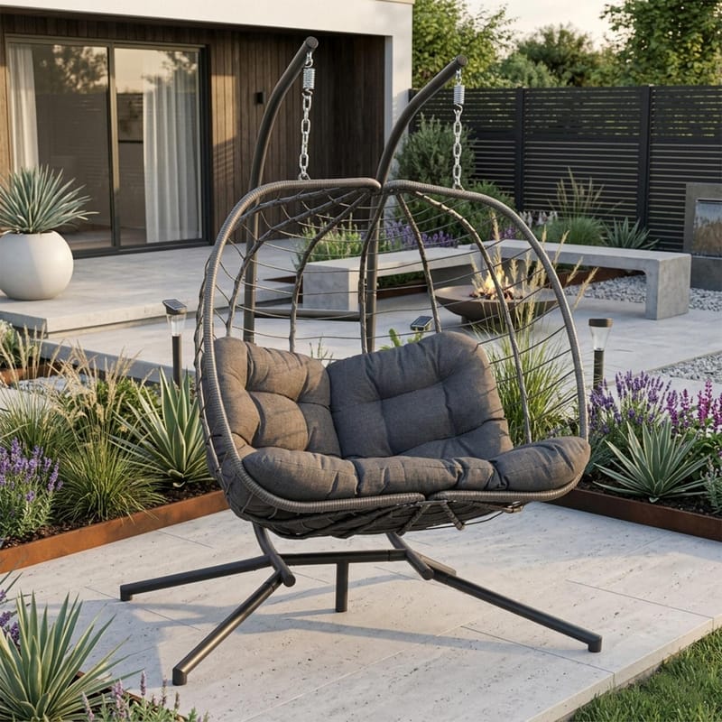 Hängstol Finse 2-sits 142x106x194 cm - mörkgrå - Utemöbler - Utestol & trädgårdsstol - Hängstol utomhus - Hängstol med stativ