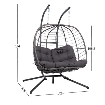Hängstol Finse 2-sits 142x106x194 cm - Mörkgrå - Utemöbler - Utestol & trädgårdsstol - Hängstol utomhus - Hängstol med stativ