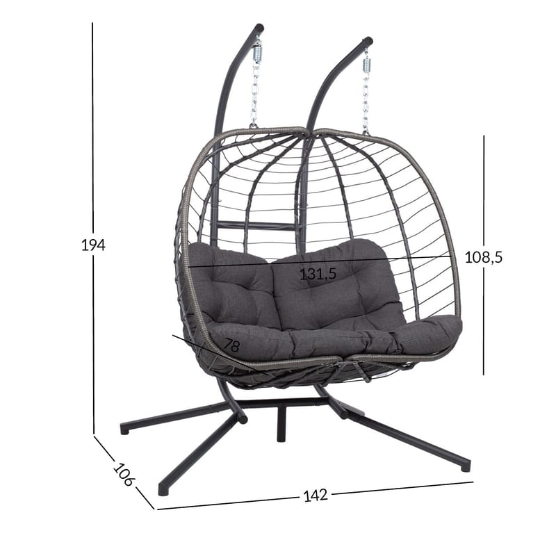 Hängstol Finse 2-sits 142x106x194 cm - mörkgrå - Utemöbler - Utestol & trädgårdsstol - Hängstol utomhus - Hängstol med stativ