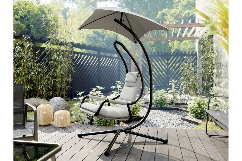 Hängstol Utomhus - Hägfåtölj - Hänggunga med stativ och ställning med tak för balkong och uteplats - Svart|Grå - Utemöbler - Utestol & trädgårdsstol - Hängstol utomhus