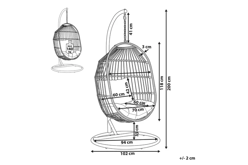 Hängstol Utomhus med stativ konstrotting beige ALBA - Trä/natur - Utemöbler - Utestol & trädgårdsstol - Hängstol utomhus