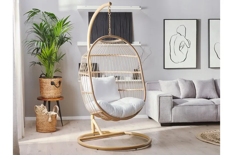 Hängstol Utomhus med stativ konstrotting beige ALBA - Trä/natur - Utemöbler - Utestol & trädgårdsstol - Hängstol utomhus