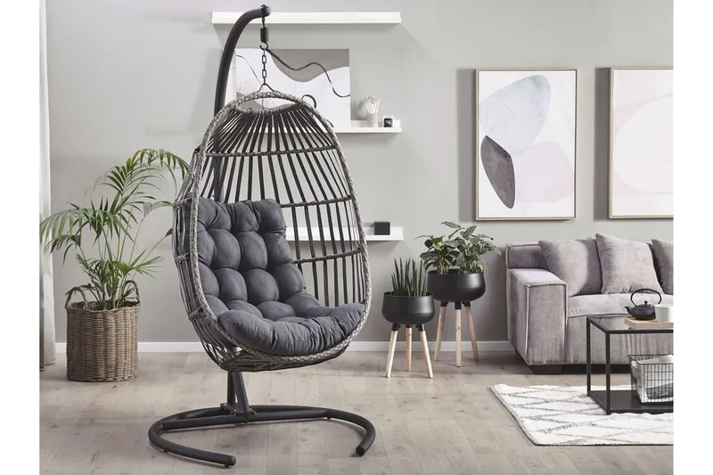 Hängstol Utomhus med stativ konstrotting mörkgrå SESIA - Grå - Utemöbler - Utestol & trädgårdsstol - Hängstol utomhus