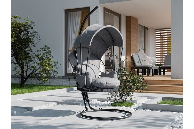 Hängstol utomhus med stativ och ställning med tak - Hänggunga - Hängfåtölj - Svart - Utemöbler - Utestol & trädgårdsstol - Hängstol utomhus