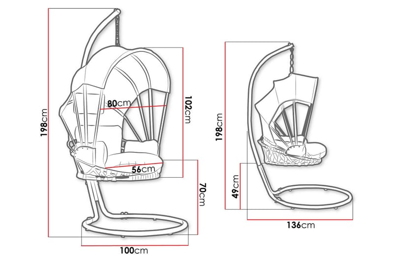 Hängstol utomhus med stativ och ställning med tak - Hänggunga - Hängfåtölj - Svart - Utemöbler - Utestol & trädgårdsstol - Hängstol utomhus