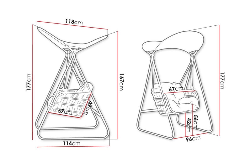 Kintore Hängstol Utomhus 96 cm 177x - Grå - Utemöbler - Utestol & trädgårdsstol - Hängstol utomhus