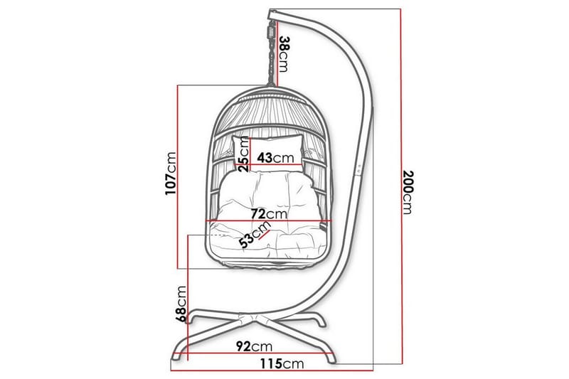 Kintore Hängstol Utomhus - Hängfåtölj - Hänggunga med stativ till balkong uteplats 92 cm - Svart - Utemöbler - Utestol & trädgårdsstol - Hängstol utomhus