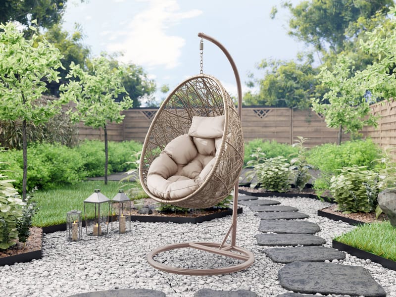 Solvero Hängstol utomhus - beige - Utemöbler - Utestol & trädgårdsstol - Hängstol utomhus - Hängstol med stativ