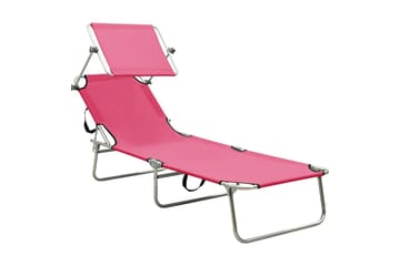 Hopfällbar solsäng med tak rosa aluminium