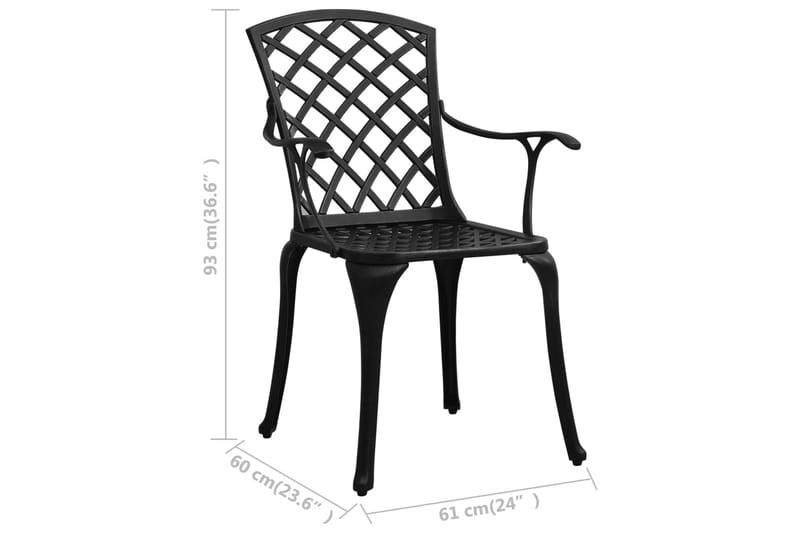 Caféstolar 2 st gjuten aluminium svart - Svart - Matstol & karmstol utomhus - Balkongstol