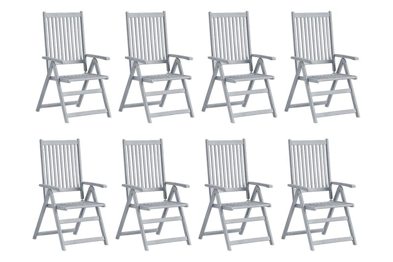 Justerbara trädgårdsstolar med dynor 8 st grå akaciaträ - Grå - Matstol & karmstol utomhus - Balkongstol