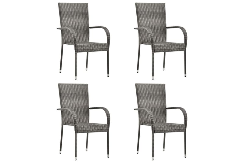 Stapelbara trädgårdsstolar 4 st grå konstrotting - Grå - Matstol & karmstol utomhus - Balkongstol