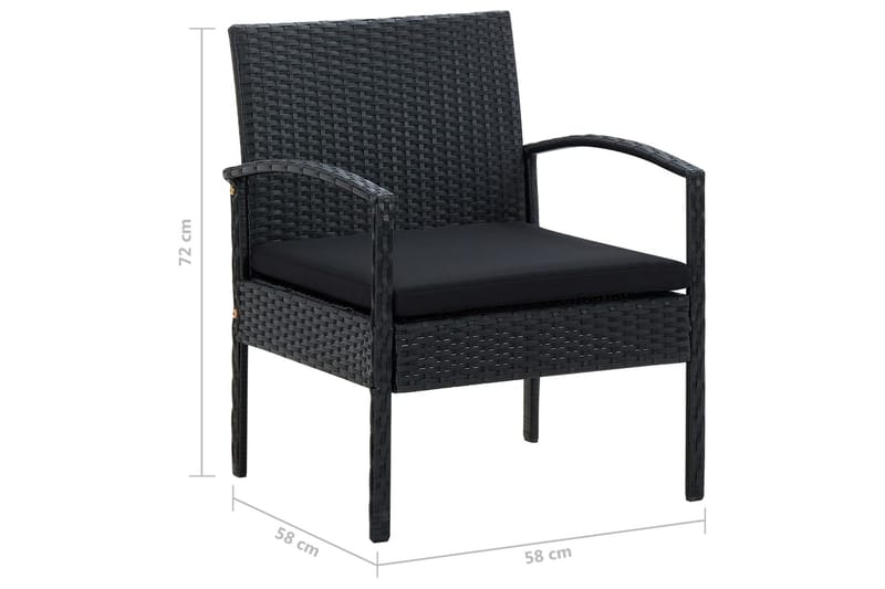 Trädgårdsfåtölj med dyna konstrotting svart - Svart - Matstol & karmstol utomhus - Balkongstol