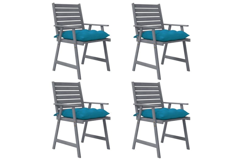 Trädgårdsstolar 4 st med dynor massivt akaciaträ - Ljusblå - Matstol & karmstol utomhus - Balkongstol