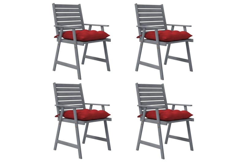 Trädgårdsstolar 4 st med dynor massivt akaciaträ - Röd - Matstol & karmstol utomhus - Balkongstol