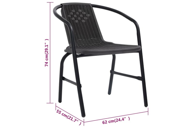 Trädgårdsstolar 4 st plastrotting och stål 110 kg - Svart - Matstol & karmstol utomhus - Balkongstol