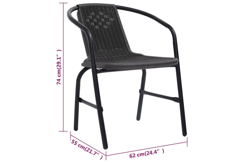 Trädgårdsstolar 6 st plastrotting och stål 110 kg - Svart - Matstol & karmstol utomhus - Balkongstol