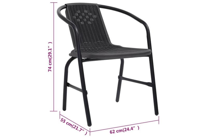 Trädgårdsstolar 8 st plastrotting och stål 110 kg - Svart - Matstol & karmstol utomhus - Balkongstol