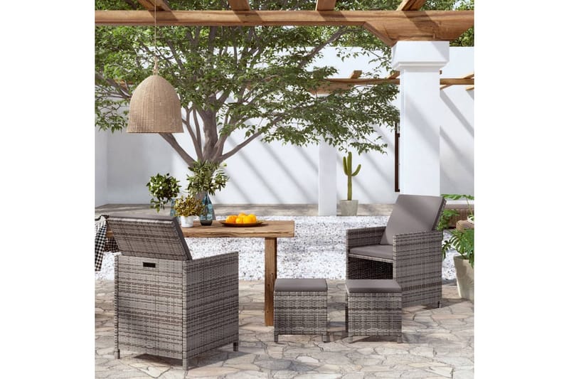 Trädgårdsstolar och pallar 4 delar konstrotting grå - Grå - Matstol & karmstol utomhus - Balkongstol