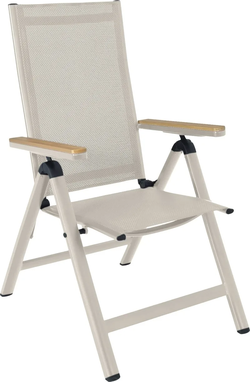 Reglerbar positionsstol i beige textilene med trälook | Svea - Utemöbler - Utestol & trädgårdsstol - Positionsstol