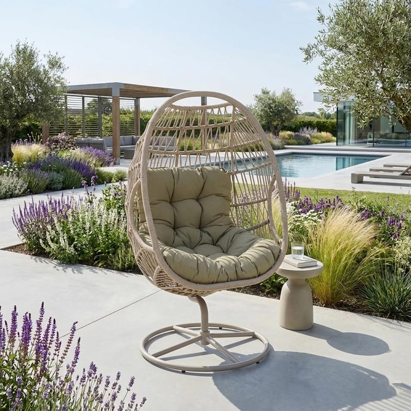 Relaxfåtölj Cassia Swivel 85x85x151 cm - beige - Utemöbler - Utestol & trädgårdsstol - Utefåtölj & loungefåtölj