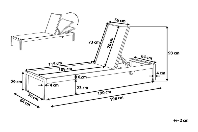 Fossato Solsäng 64|198 cm - Svart - Utemöbler - Utestol & trädgårdsstol - Solsäng & Solvagnar