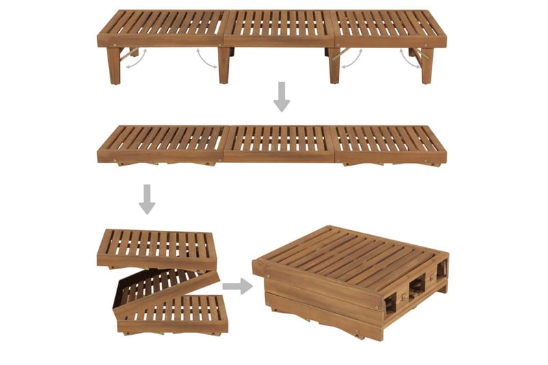 Hopfällbar solsäng massivt akaciaträ - Brun - Solsäng & Solvagnar