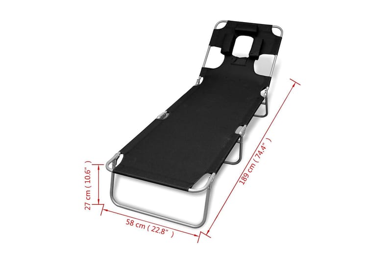 Hopfällbar solsäng med huvudkudde pulverlackerat stål svart - Svart - Solsäng & Solvagnar