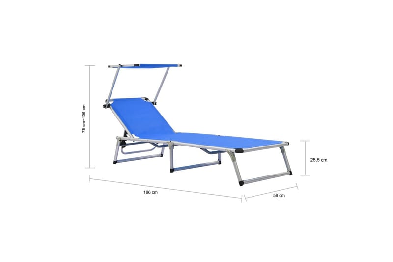 Hopfällbar solsäng med tak aluminium och textilen blå - Blå - Utemöbler - Utestol & trädgårdsstol - Solsäng & Solvagnar