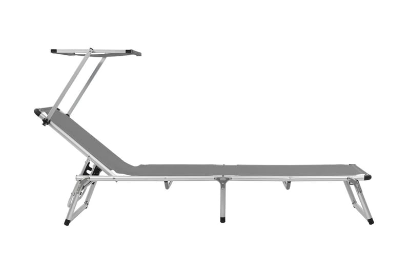 Hopfällbar solsäng med tak aluminium och textilen grå - Grå - Utemöbler - Utestol & trädgårdsstol - Solsäng & Solvagnar