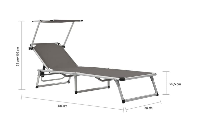 Hopfällbar solsäng med tak aluminium och textilen grå - Grå - Utemöbler - Utestol & trädgårdsstol - Solsäng & Solvagnar