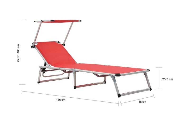 Hopfällbar solsäng med tak aluminium och textilen röd - Röd - Utemöbler - Utestol & trädgårdsstol - Solsäng & Solvagnar