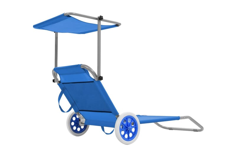 Hopfällbar solsäng med tak och hjul stål blå - Blå - Solsäng & Solvagnar