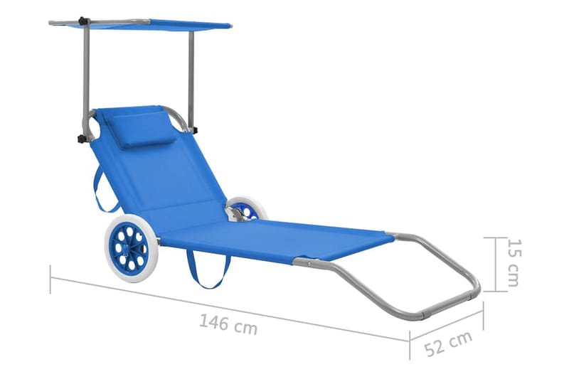 Hopfällbar solsäng med tak och hjul stål blå - Blå - Solsäng & Solvagnar