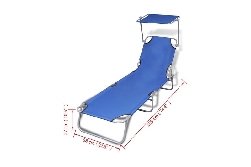 Hopfällbar solsäng med tak stål och tyg blå - Blå - Solsäng & Solvagnar