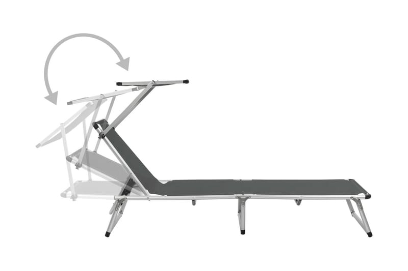 Hopfällbara solsängar med tak 2 st aluminium och textilen gr - Grå - Utemöbler - Utestol & trädgårdsstol - Solsäng & Solvagnar