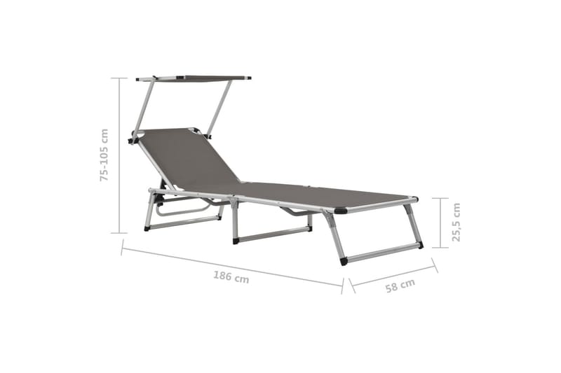 Hopfällbara solsängar med tak 2 st aluminium och textilen gr - Grå - Utemöbler - Utestol & trädgårdsstol - Solsäng & Solvagnar